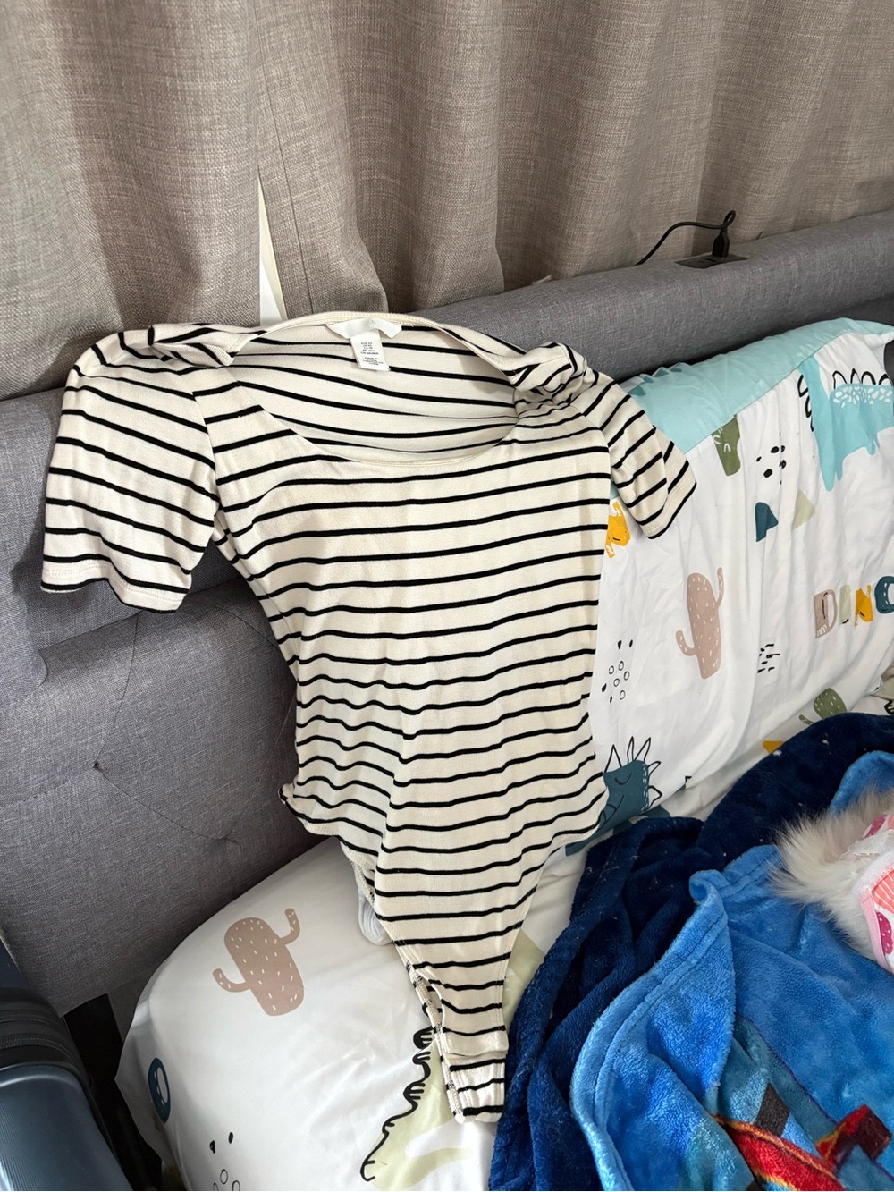 Striped Scoop Neck Bodysuit in Cream and Black